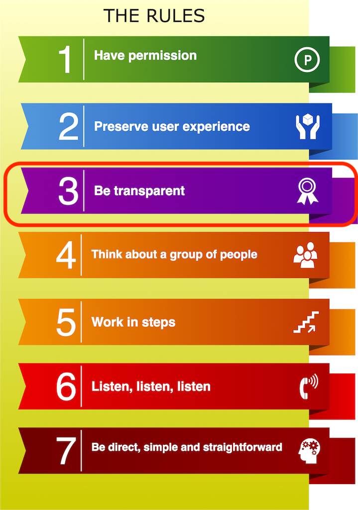 Be transparent. Never ever trick the user